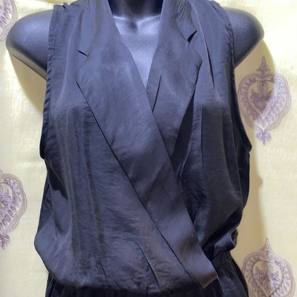 A 3+1 BLACK POLYESTER ROMPER SZ LAPELS COLLAR CRISSCROSS BODICE V-NECK - Picture 3 of 12